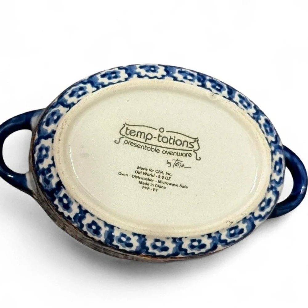 Temp-tations Tara Old World Blue Mini Oval Bake Casserole Dish 9oz Oven Art Deco